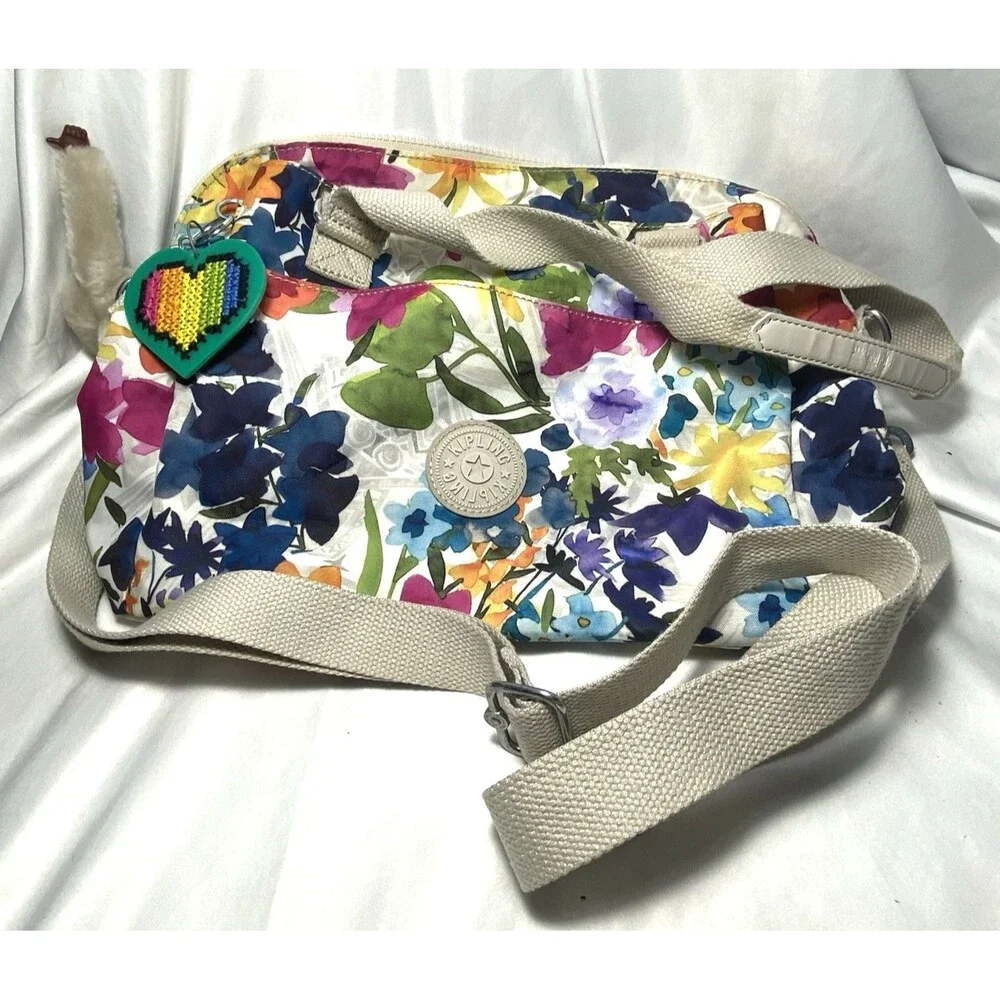 Kipling Felicity Floral Shoulder Bag Power Crossbody Monkey Charm 14x10x6